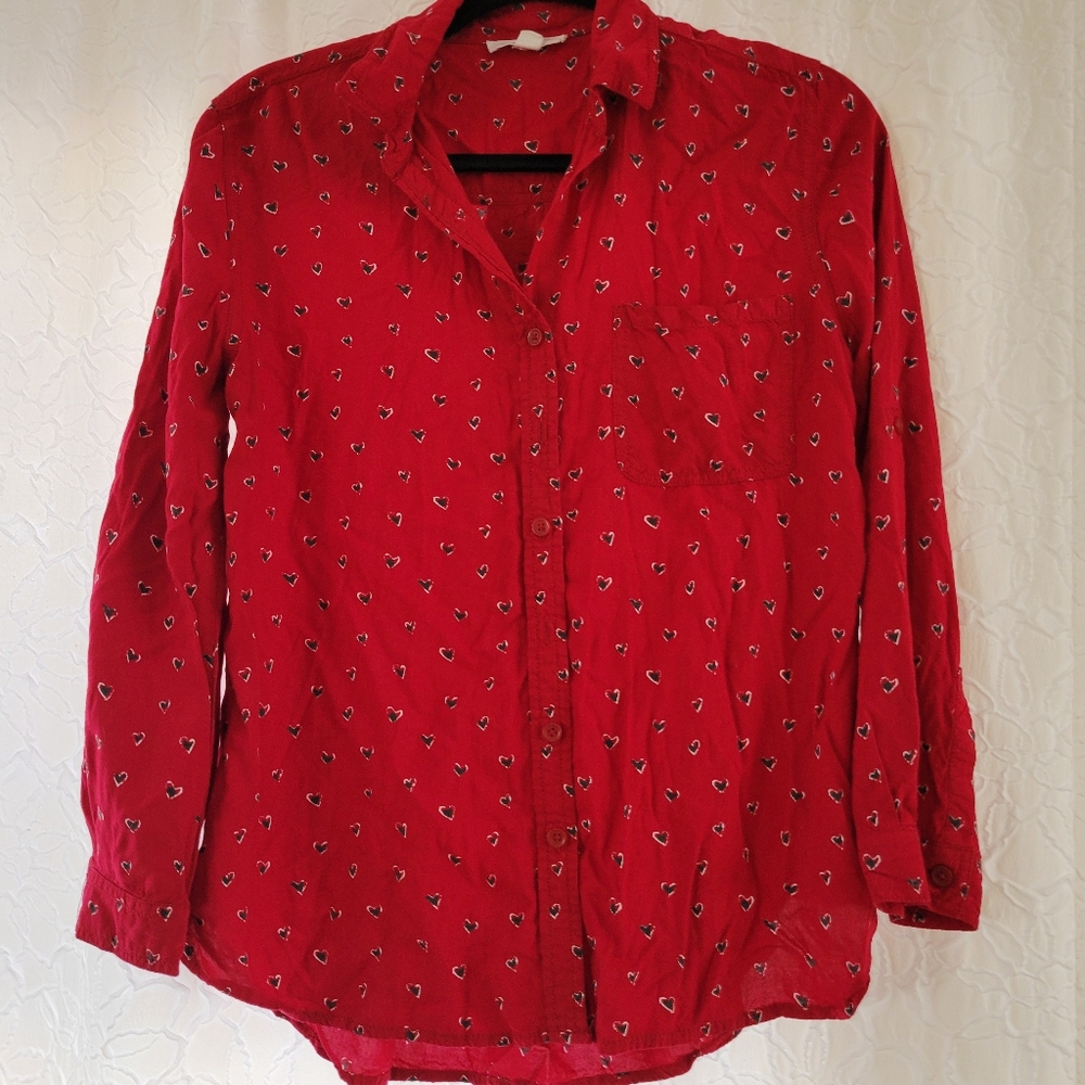 Beach Lunch Lounge Anthropologie Red Heart Print Button Down Valentine Top